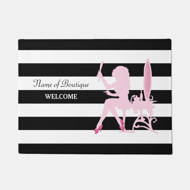 Paillasson Le noir rose chic de fille de tape-à-l'oeil barre (Devant)
