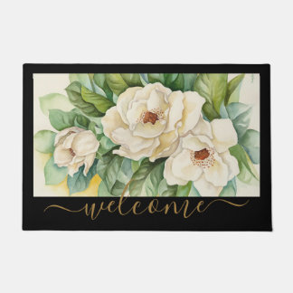 Paillasson L'Élégant Magnolia Noir Et Tan Accueil Floral