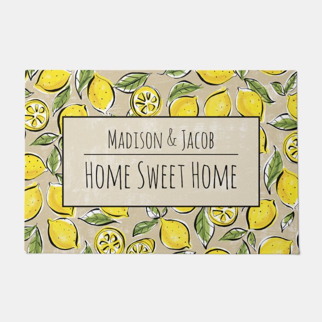 Paillasson Lemon Home Sweet Home Personnalisé 24" x 36" Porte (Devant)