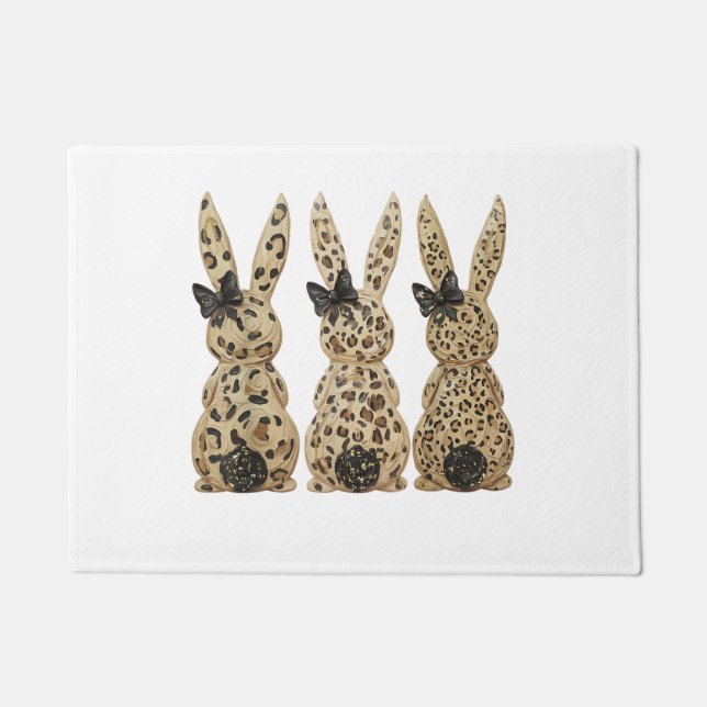 Paillasson Leopard Cute Bunny Bow Funny Christian Easter Day  (Devant)