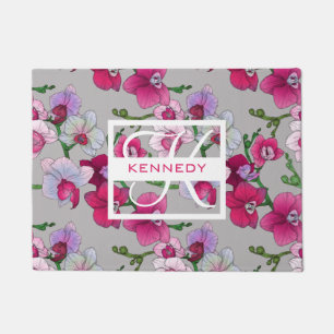 Paillasson Les orchidées roses en fleur ajoutent votre nom