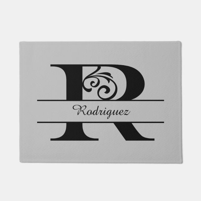 Paillasson Lettre florissante monogramme R avec nom mat (Devant)