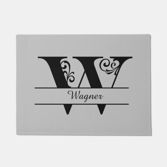 Paillasson Lettre florissante monogramme W avec nom mat (Devant)