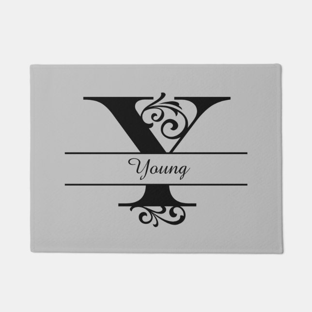 Paillasson Lettre florissante monogramme Y avec nom mat (Devant)