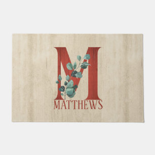Paillasson LETTRE M EN BOIS Rustique ET Eucalyptus Personnali
