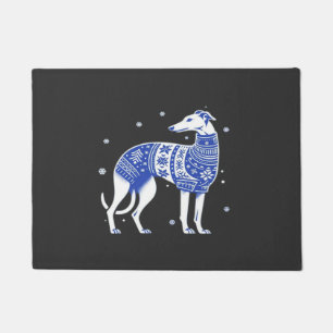 Paillasson Lévrier de Noël Gris portant un Sweat-shirt laid B