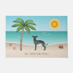Paillasson Lévrier Italien Noir à la Plage Tropicale d'Été
