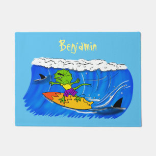 Paillasson Lézard à collerette drôle surfant dans un dessin a