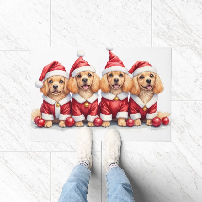 Paillasson Lhasa Apso Christmas Dress Santa Hat (Intérieur)