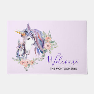 Paillasson Licorne Magique Maman & Bébé Bienvenue à l'aquarel