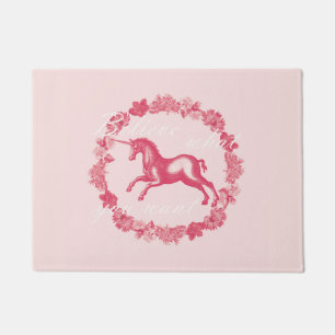 Paillasson Licorne rose et fleurs