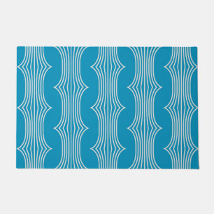 Paillasson Lignes blanches Abstraites rétro sur Motif bleu