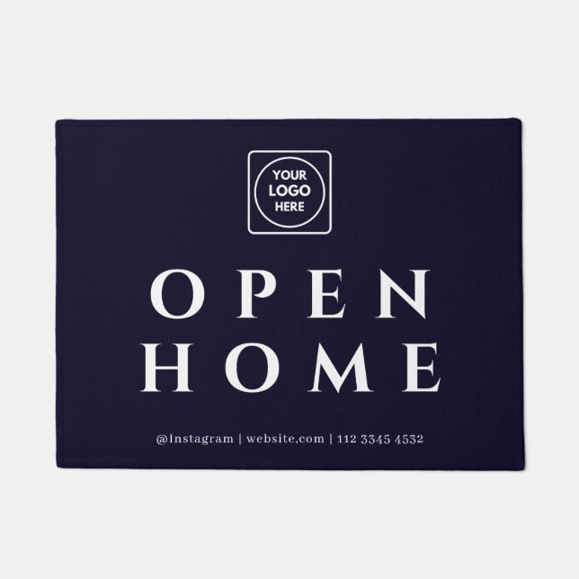 Paillasson Logo Bleu Marine | Panneau Immobilier Maison Ouver (Devant)