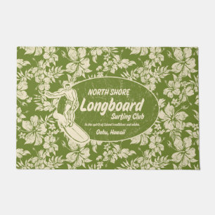 Paillasson Logo Club Surfing Longboard et Hibiscus Vert