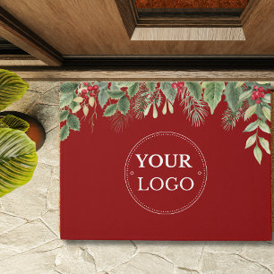 Paillasson Logo de l'entreprise Noël Floral Red Doormat