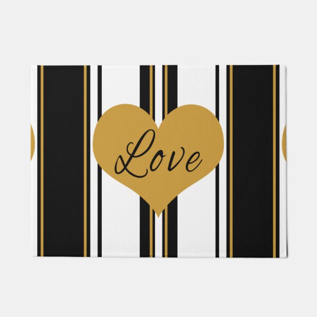 Paillasson Love Gold Heart Striped Doormat (Devant)