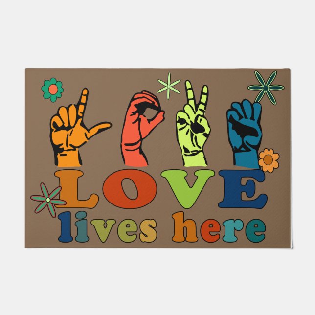 Paillasson Love Lives Here Doormat, Colorful Welcome (Devant)