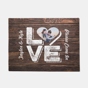 Paillasson Love Rustic Woodland Photo Heart Frame monogram