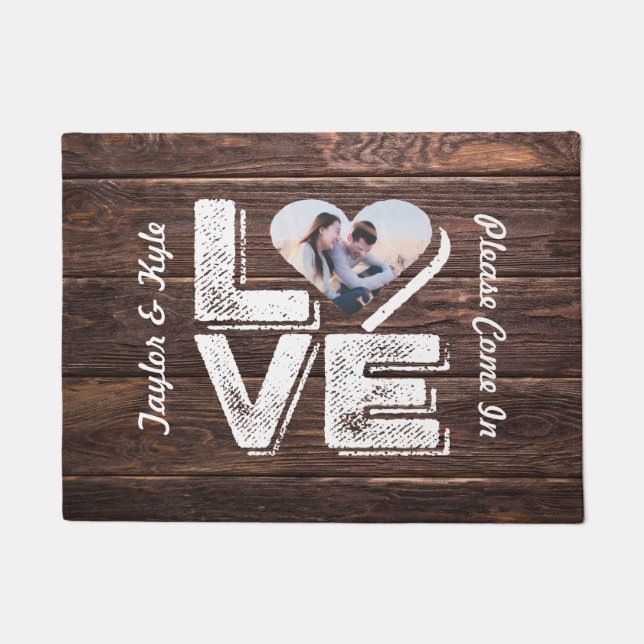Paillasson Love Rustic Woodland Photo Heart Frame monogram (Devant)