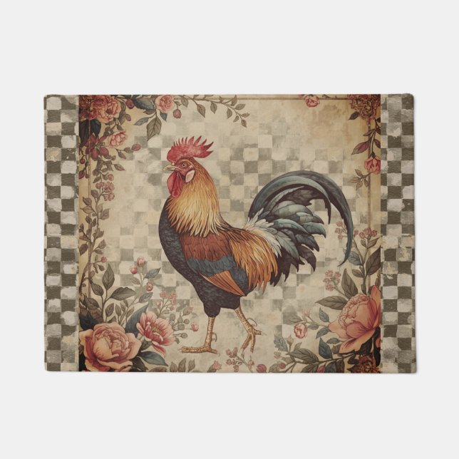 Paillasson Lovely Vintage Rooster and Flowers Pattern  (Devant)
