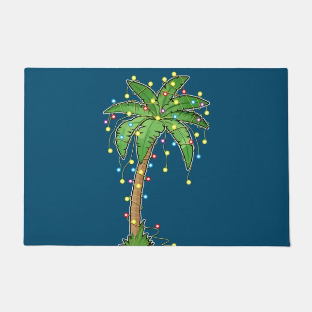 Paillasson Lumières de Noël Palm Tree Beach Funny Tropical (Devant)