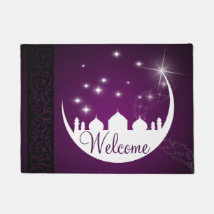 Paillasson Lune avec Mosquée Silhouette Bienvenue Porte Mat
