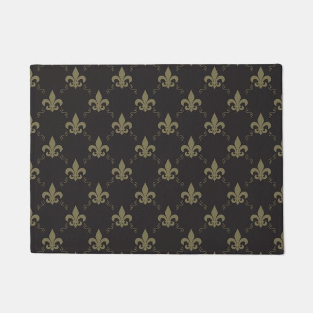 Paillasson Luxueux Black Gold Fleur De Lis Motif (Devant)
