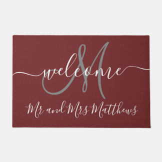 Paillasson M. et Mme Monogram Script Wedding de Bourgogne