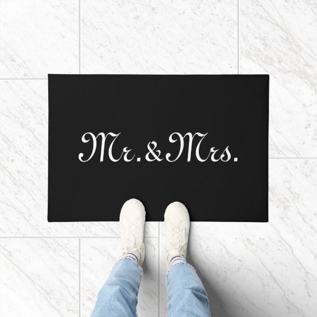 Paillasson M. & Mrs noir blanc script personnalisé élégant ch (Intérieur)