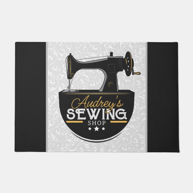 Paillasson Machine à coudre antique AJOUTER LE NOM Seamstress (Devant)