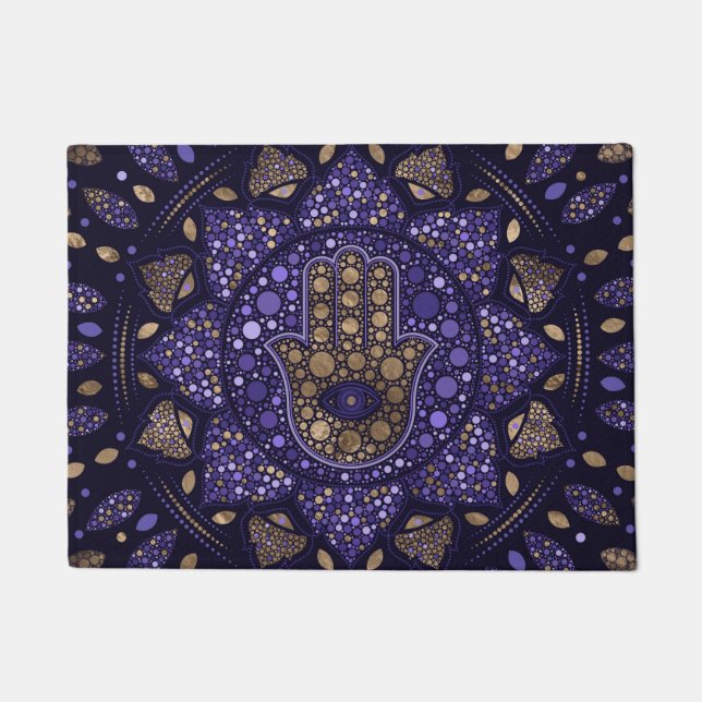 Paillasson Main de Hamsa à Fatima à Lotus mandala (Devant)