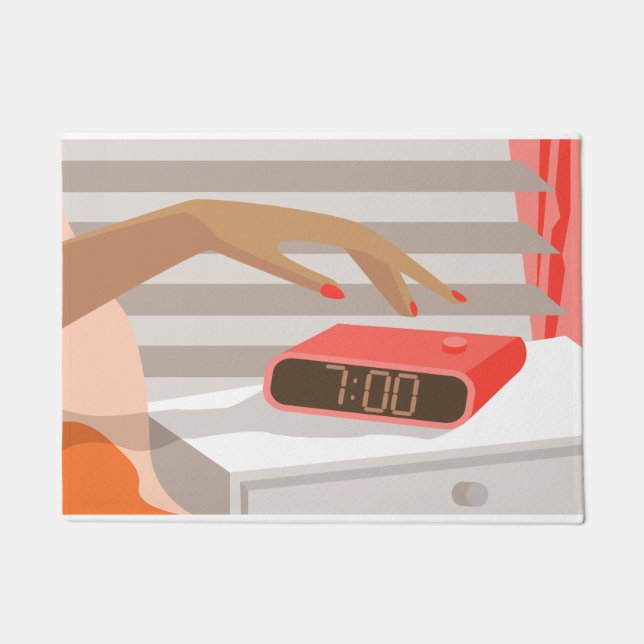 Paillasson Main des femmes poussant le bouton snooze du révei (Devant)