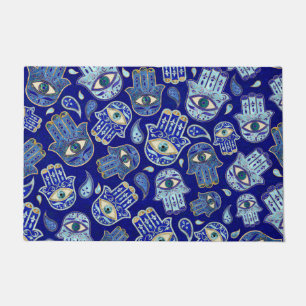 Paillasson Main Hamsa - Main de Fatima motif Minéraux Bleus