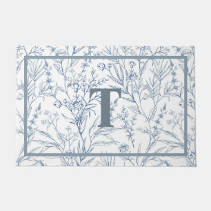 Paillasson Maison Bleue Blanc Floral Monogramme