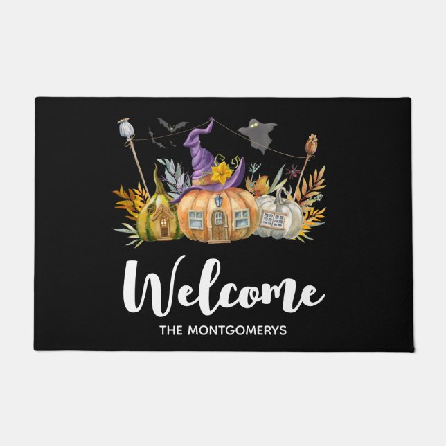 Paillasson Maison Citrouille hantée avec Fantôme et chauves-s (Devant)