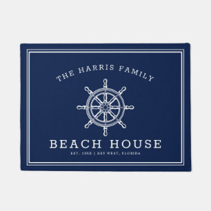 Paillasson Maison de la plage de Wheel Nautical Welcome Navy 
