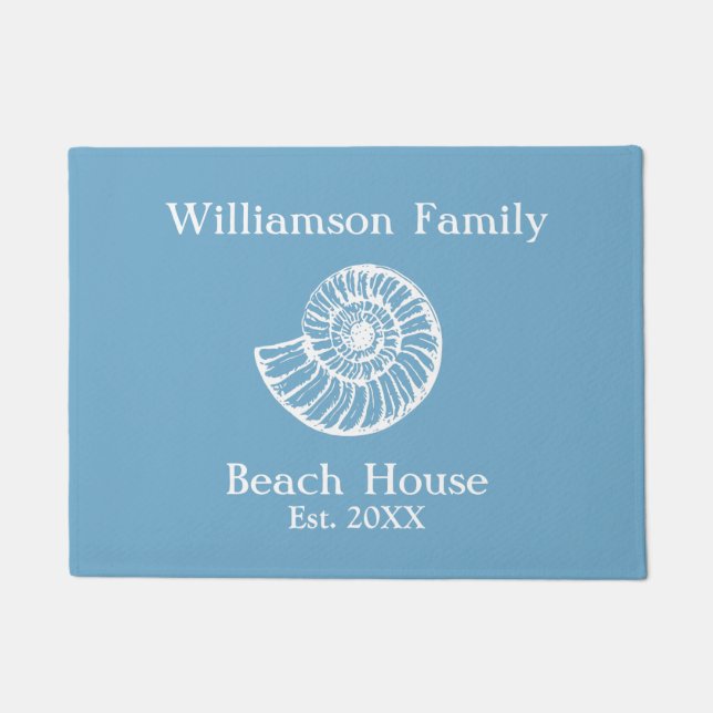 Paillasson Maison de plage coquillage bleu monogrammé (Devant)