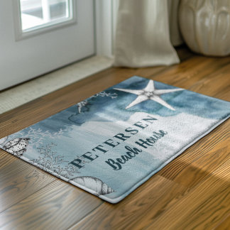 Paillasson Maison de plage moderne étoile blanche nom de fami