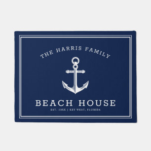 Paillasson Maison de plage Nautical  Welcome Navy et White