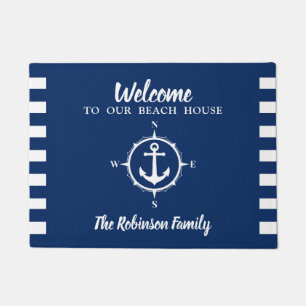 Paillasson Maison de plage personnalisée Nom de famille Ancre