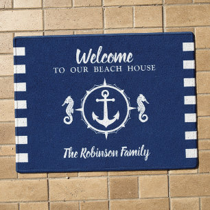 Paillasson Maison de plage personnalisée Nom de famille Hippo