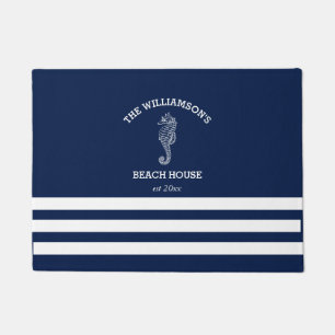 Paillasson Maison de plage rayée bleu marine et blanc   Hippo