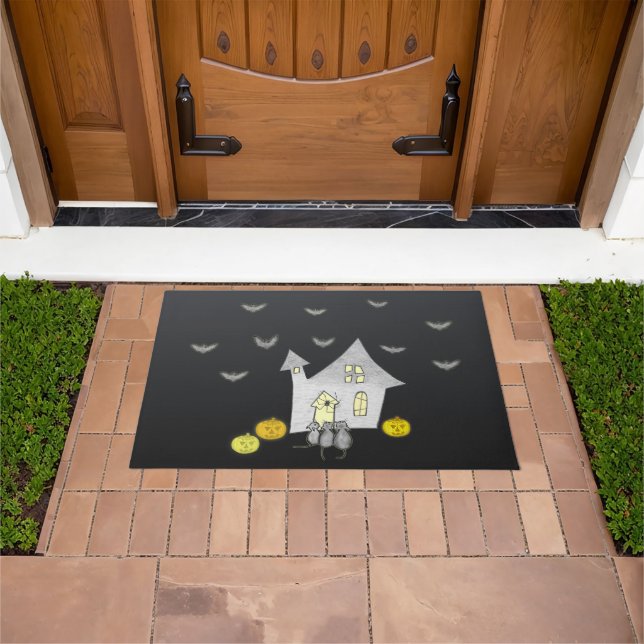 Paillasson Maison d'Halloween, Chats noirs, Chats, Chauves-so (De plein air)