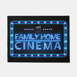 Paillasson Maison familiale Salle de cinéma Blue Neon porte e