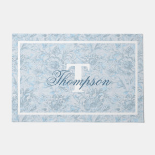 Paillasson Maison Française Dusty Blue Floral Monogramme