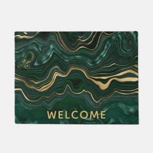 Paillasson Malachite vert foncé et veines de strates de feuil