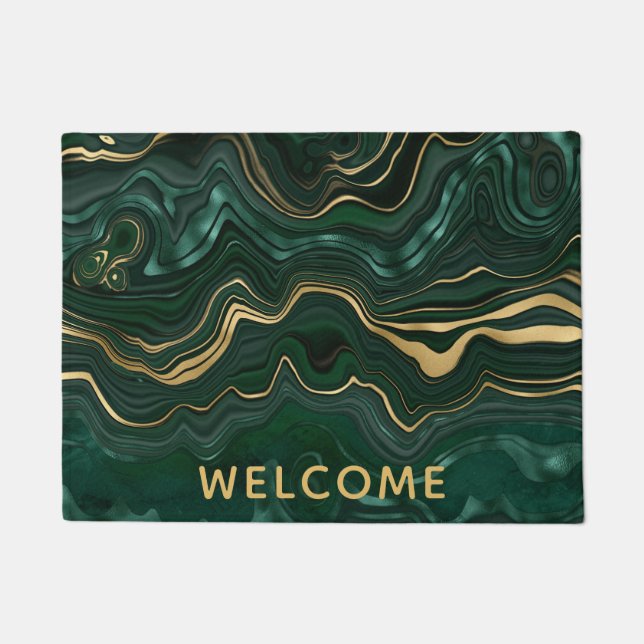 Paillasson Malachite vert foncé et veines de strates de feuil (Devant)