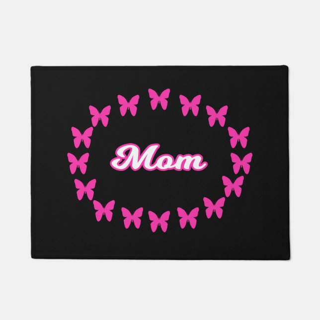Paillasson Maman avec de mignons papillons roses (Devant)