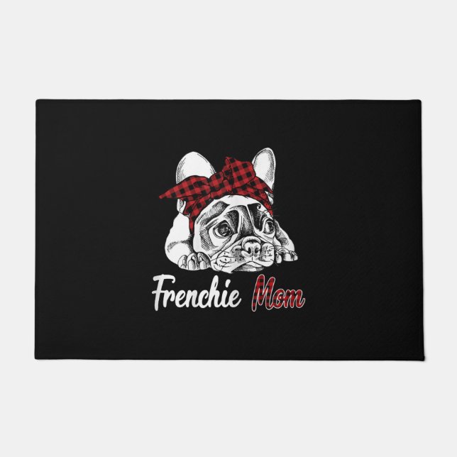Paillasson maman frenchie | bulldog français avec plaid rouge (Devant)