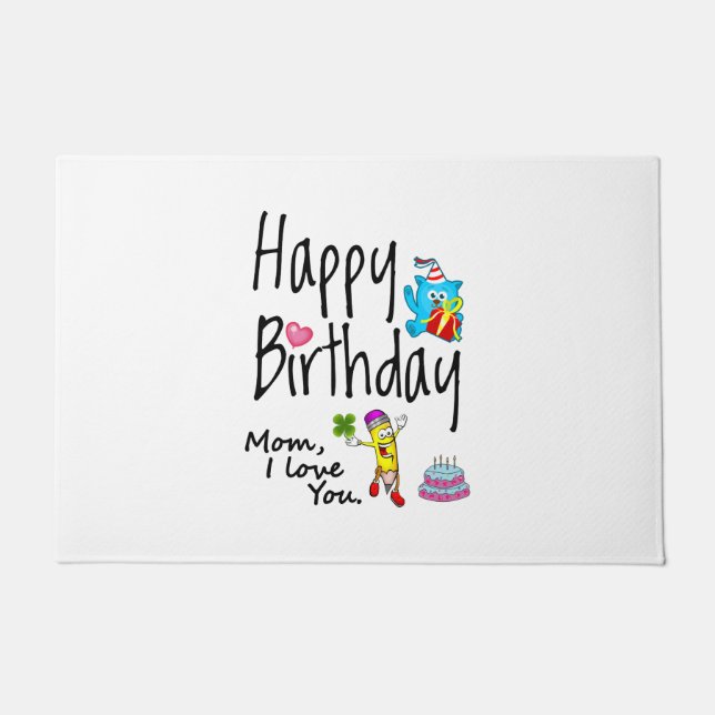 Paillasson Maman, je t'aime. Joyeux anniversaire. (Devant)
